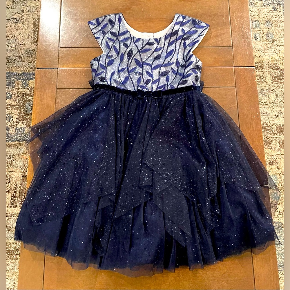 Girls Special Occassion Navy Blue Tule and Sequin Embroidered Dress (5)
